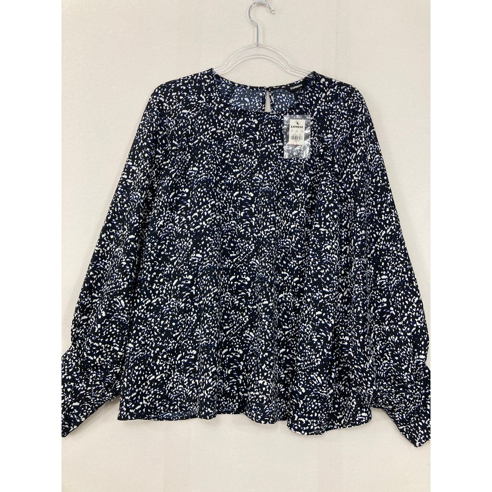 New Express Blouse size XL Abstract Print Long Sleeve Keyhole Back Office Preppy